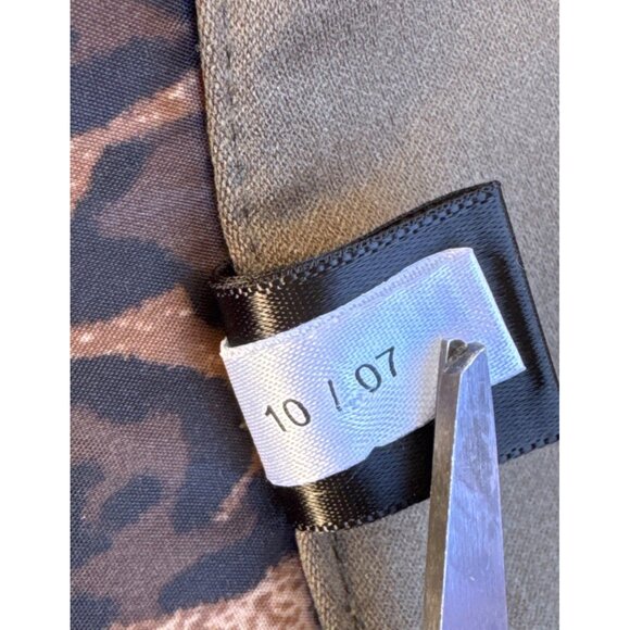 Olive Green Pencil Skirt 4 Stretch‎ Leopard Print Lining Office Professional - Picture 6 of 6